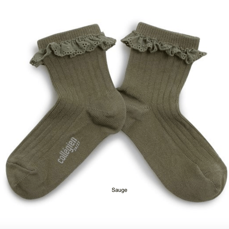 【Collégien】Pauline Lightweight Ribbed Socks with Broderie Anglaise