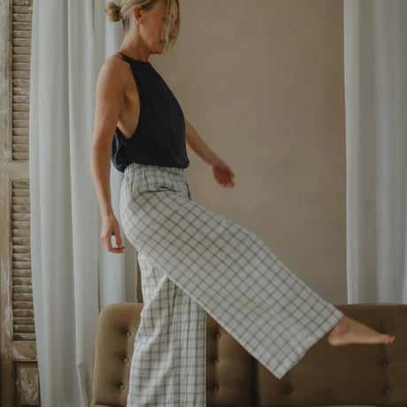 【Organic Zoo】Women's Navy Window Check Wide Leg Pants