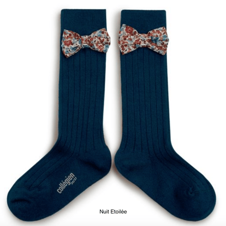 【Collégien】Mathilde Ribbed Knee-high Socks with Liberty Bow