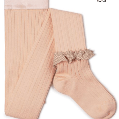 【Collégien】Agathe Gingham Ruffle Ribbed Tights