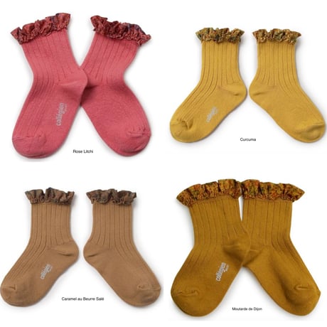 【Collégien】Charlotte Liberty Ruffle Ribbed Ankle Socks