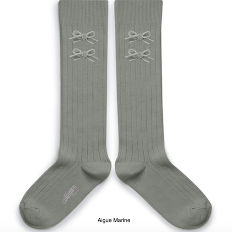 【Collégien】Hortense Ribbed Knee-high Socks with Velvel Bows