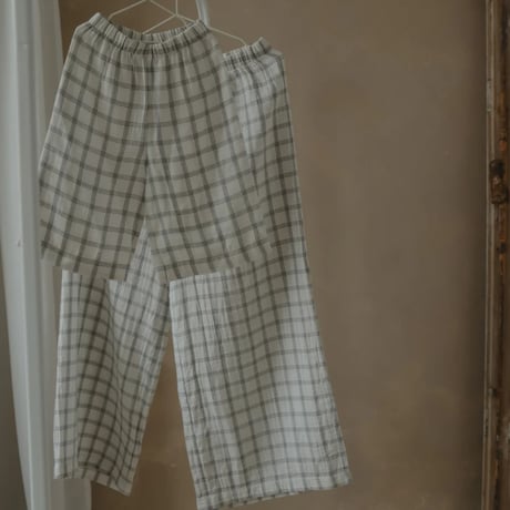 【Organic Zoo】Women's Navy Window Check Wide Leg Pants