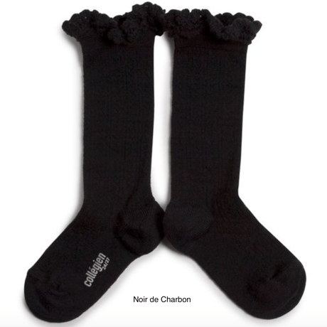 【Collégien】Adeline Pointelle Merino Wool Knee-high Socks with Merino Lace Trim
