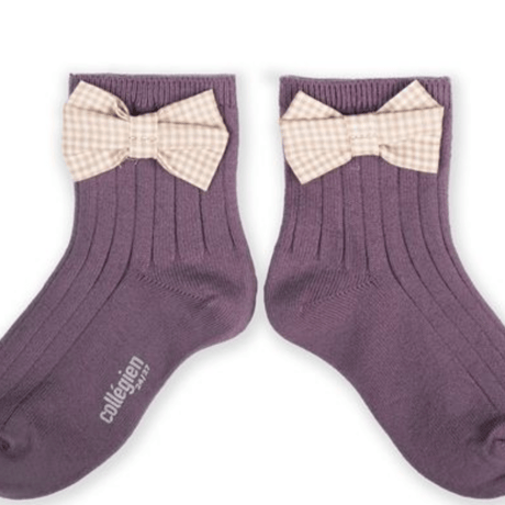 【Collégien】Colette Ribbed Ankle Socks with Gingham bow
