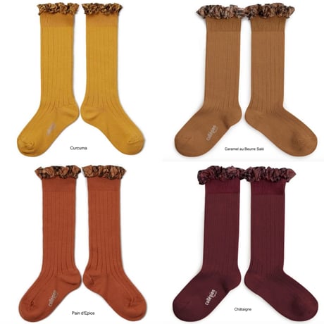 【Collégien】Arabelle Tartan Ruffle Ribbed Knee-high Socks