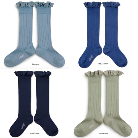 【Collégien】Apolline Gingham Ruffle Ribbed Knee-high Socks