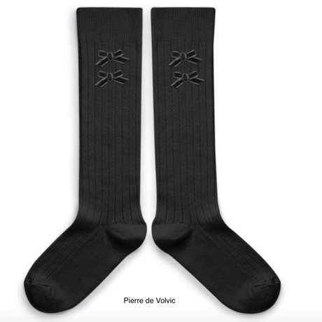 【Collégien】Hortense Ribbed Knee-high Socks with Velvel Bows