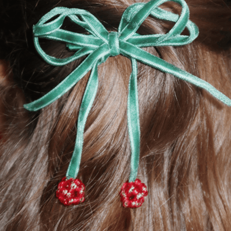 【Konges Sløjd】2 PACK CHERRY BOW HAIR CLIPS - SMOKE PINE