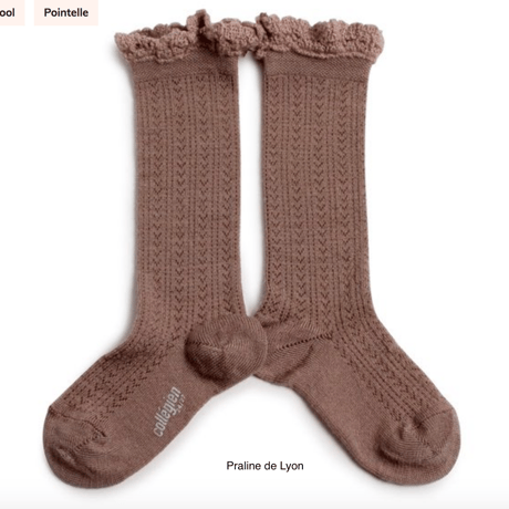 【Collégien】Adeline Pointelle Merino Wool Knee-high Socks with Merino Lace Trim
