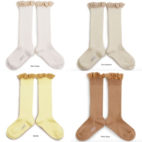 【Collégien】Apolline Gingham Ruffle Ribbed Knee-high Socks