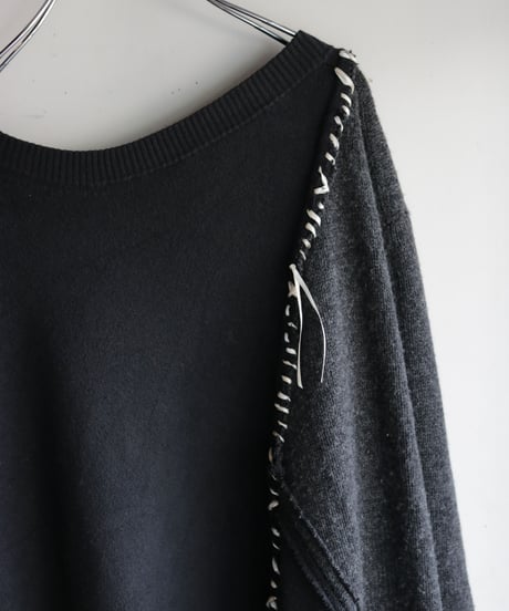 "悪と白虹" Dark White Rainbow asymmetry knit, reconstructed from black knit vintages