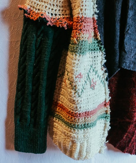 "六分の一、ショート" Rebuild Knit with RIBBONS, FLOWERS and FRINGE.