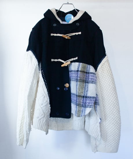 "夜空を薄めた紫のニットショートダッフルコート"the night sky purple duffel coat, Rebuild by vintages