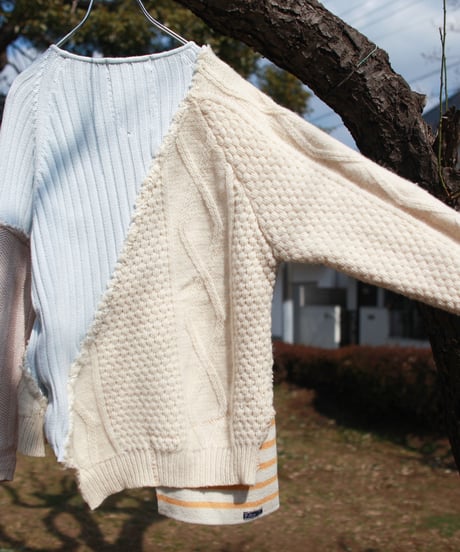 "少女水色グランジ" Girl light blue grunge Knit, Rebuild by vintages