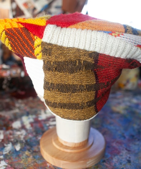 "つぎはぎの猫耳帽子 第十二色" knit cat cap, Rebuild by vintagess