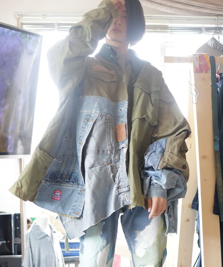 "HOPES AND LORE" Over Heavy military Jacket, reconstructed from mix vintages