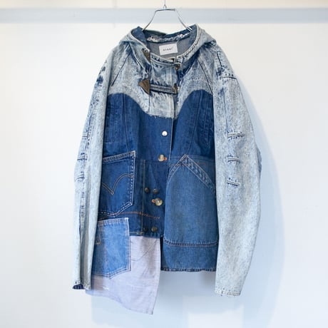 "碧い花弁のデニムジャケット" blue petal denim jacket, rebuild by vintages