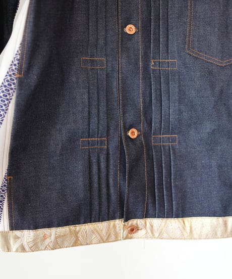 《nisai × soma komatsuno》"藍と黄金と緑" Patchwork Denim jacket, Rebuild by vintage kimono