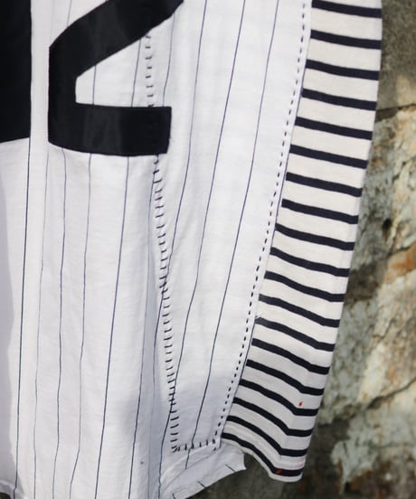 "少し大人になったあなたへ" Reconstructed dress with Hand-silkscreen with Black antique laces