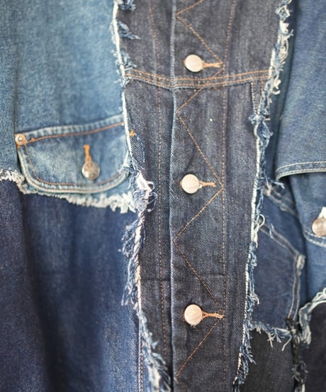 "むきだしの青" Blue grunge jacket, Rebuild by vintages