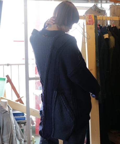 "東京豪雨" Tokyo Heavy Rain Knit, reconstructed from blue knit vintages