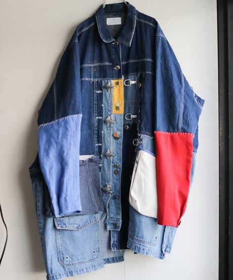 "まだ色彩になる前の三色" Signal Coat, reconstructed from denim and mix vintages