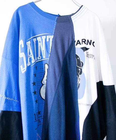 "青の花束" Blue flowers long-sleeved T-shirt, Rebuild by vintages