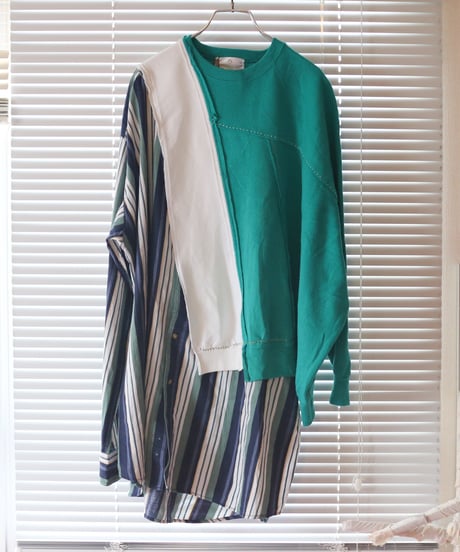 "緑雨" Green rain Misaligned pullover, rebuild by vintages