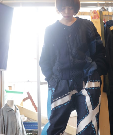 "青の修復" Blue repair painted denim,  Based on vintage denim