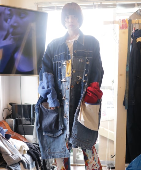 "まだ色彩になる前の三色" Signal Coat, reconstructed from denim and mix vintages