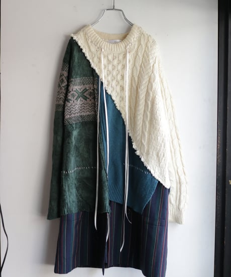 "雨上がりの緑" Green after the rain, reconstructed from knit and jacket vintages