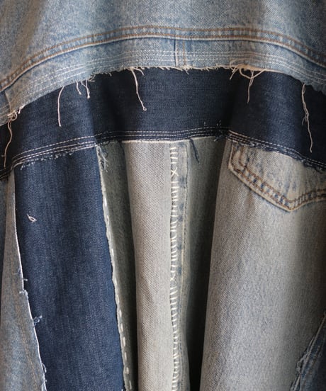 "水白虹" Liquid White Rainbow Coat, reconstructed from denim vintages
