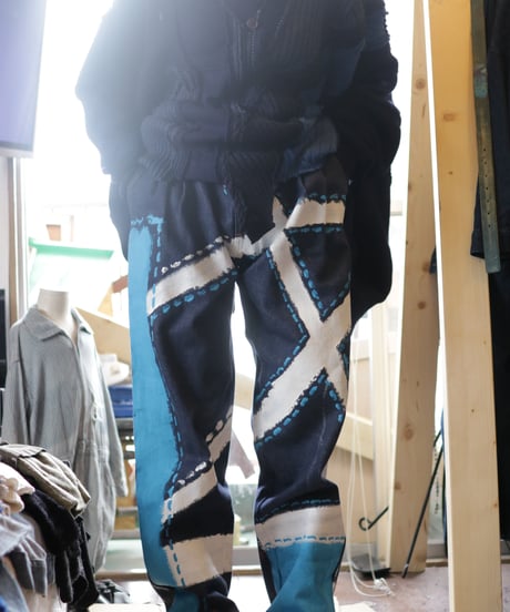 "青の修復" Blue repair painted denim,  Based on vintage denim