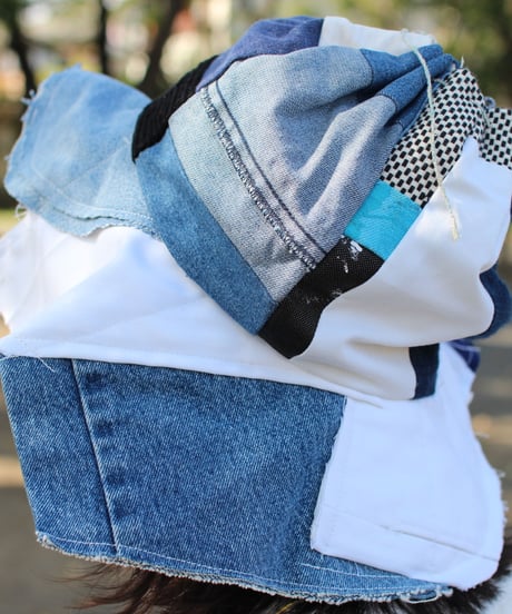 "終わらない藍の花" Blue Patchwork Flower hat, Rebuild by vintages