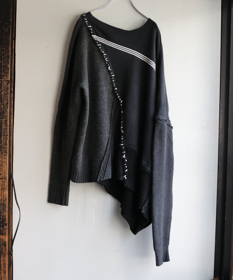 "悪と白虹" Dark White Rainbow asymmetry knit, reconstructed from black knit vintages