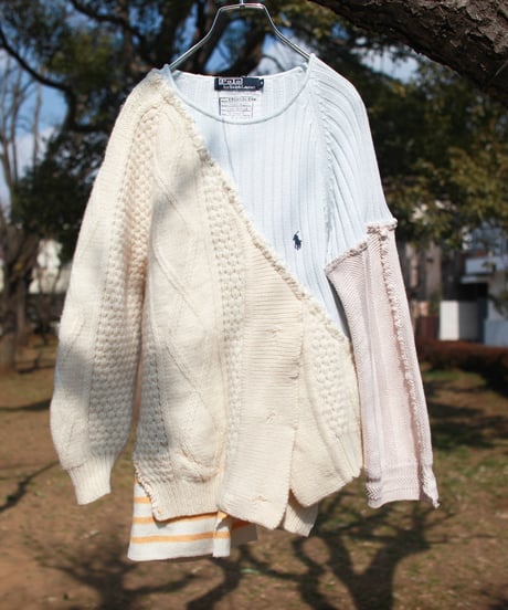 "少女水色グランジ" Girl light blue grunge Knit, Rebuild by vintages