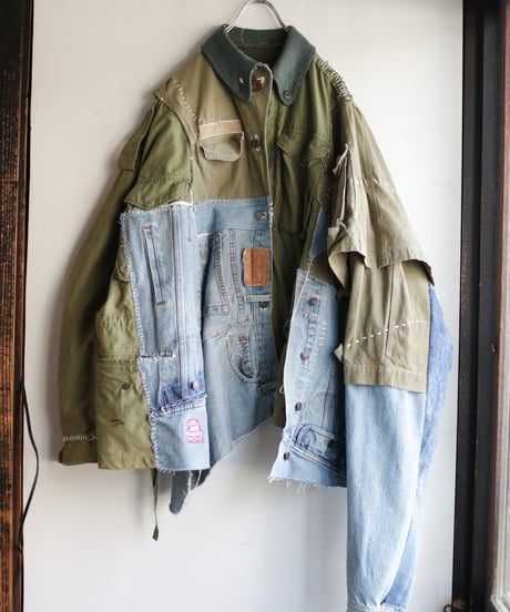 "HOPES AND LORE" Over Heavy military Jacket, reconstructed from mix vintages
