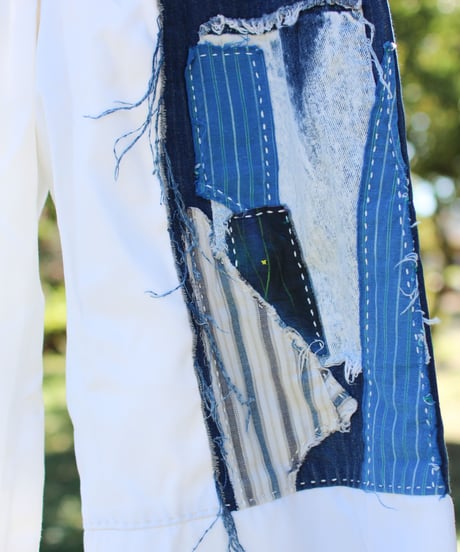 "あの日、青かっただけのスラックス" Goodbye Blue patchwork Slacks, Rebuild by Vintages