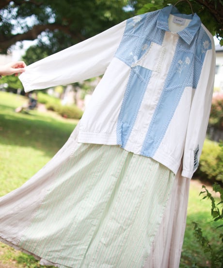"涼しい青と風緑の春秋コート" Cool blue and wind green spring / autumn coat, Rebuild by vintages