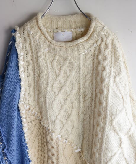 "あの日、青かっただけのニットセーター 2021年式" Past blue knit, reconstructed from blue and white knit vintages