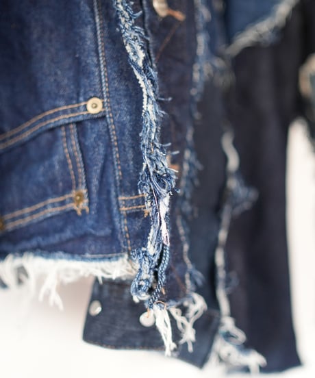 "むきだしの青" Blue grunge jacket, Rebuild by vintages