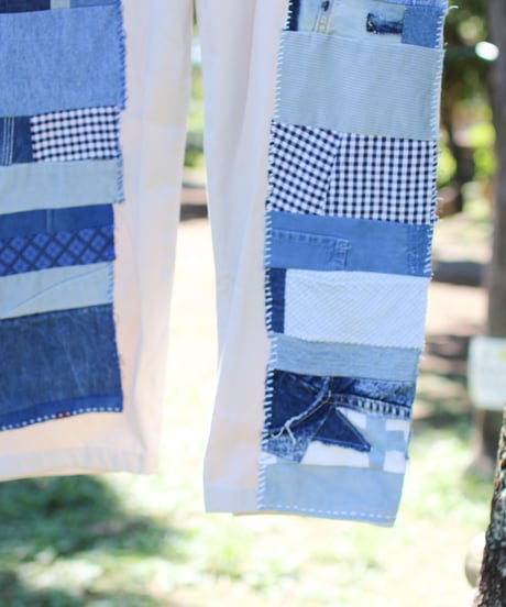 "青の修復2" Blue repair Patchwork Slacks, Based on vintages