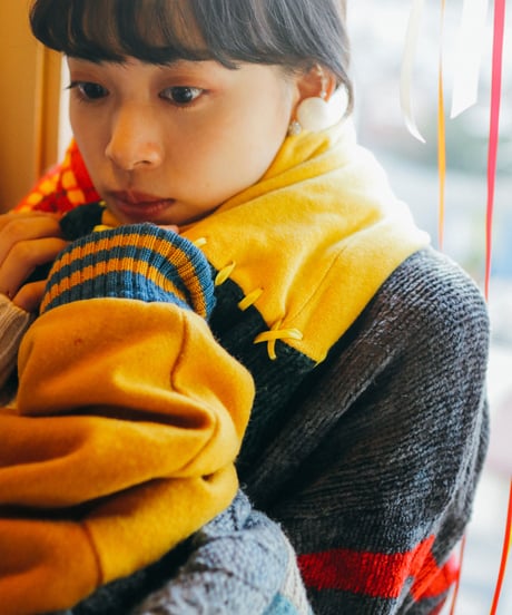 "若い多声音楽" Vintage knit Rebuild Muffler by Polyphony