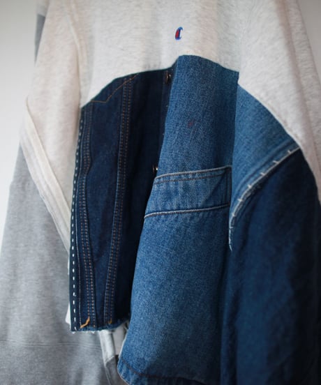 "ひねくれものの手縫いのデニム×トレーナー" Hand-sewn twisted [Denim x Trainer], Rebuild by vintages