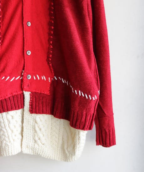 "少年とセーラーとMA-1" Boy, sailor and MA-1 knit, reconstructed from red knit vintages