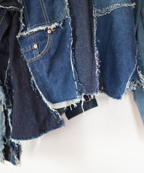 "むきだしの青" Blue grunge jacket, Rebuild by vintages