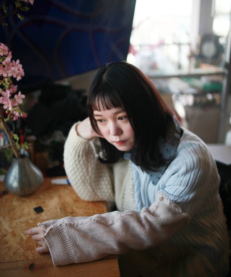 "少女水色グランジ" Girl light blue grunge Knit, Rebuild by vintages