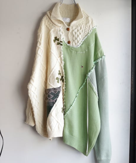"公園の地図と足跡" Park map knit, reconstructed from knit vintages