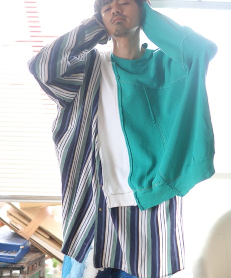 "緑雨" Green rain Misaligned pullover, rebuild by vintages